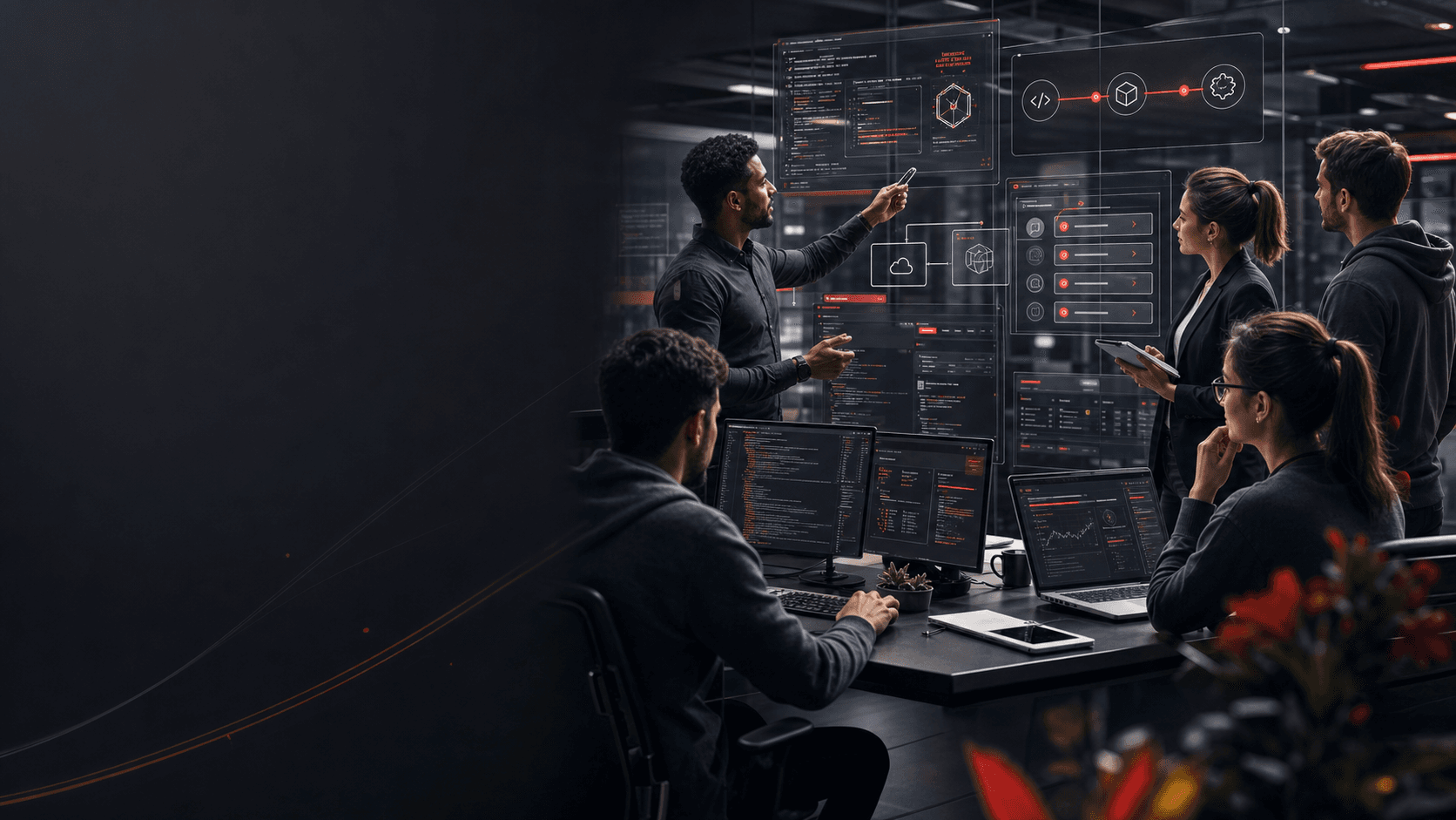 Software development team planning business applications and digital systems